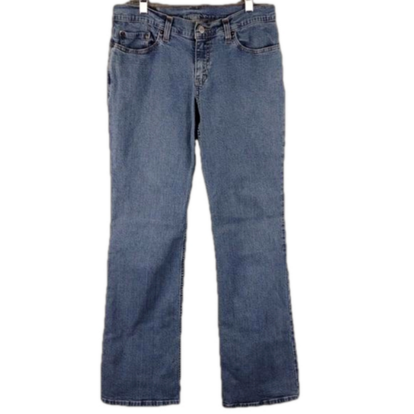 Levi's 518 Super Low Blue Medium Wash Five Pocket Button Zip Boot Cut Denim Jean - Picture 1 of 14